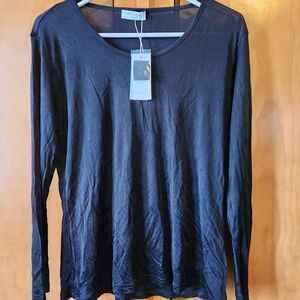 Silk Mesh Black Long Sleeve Top